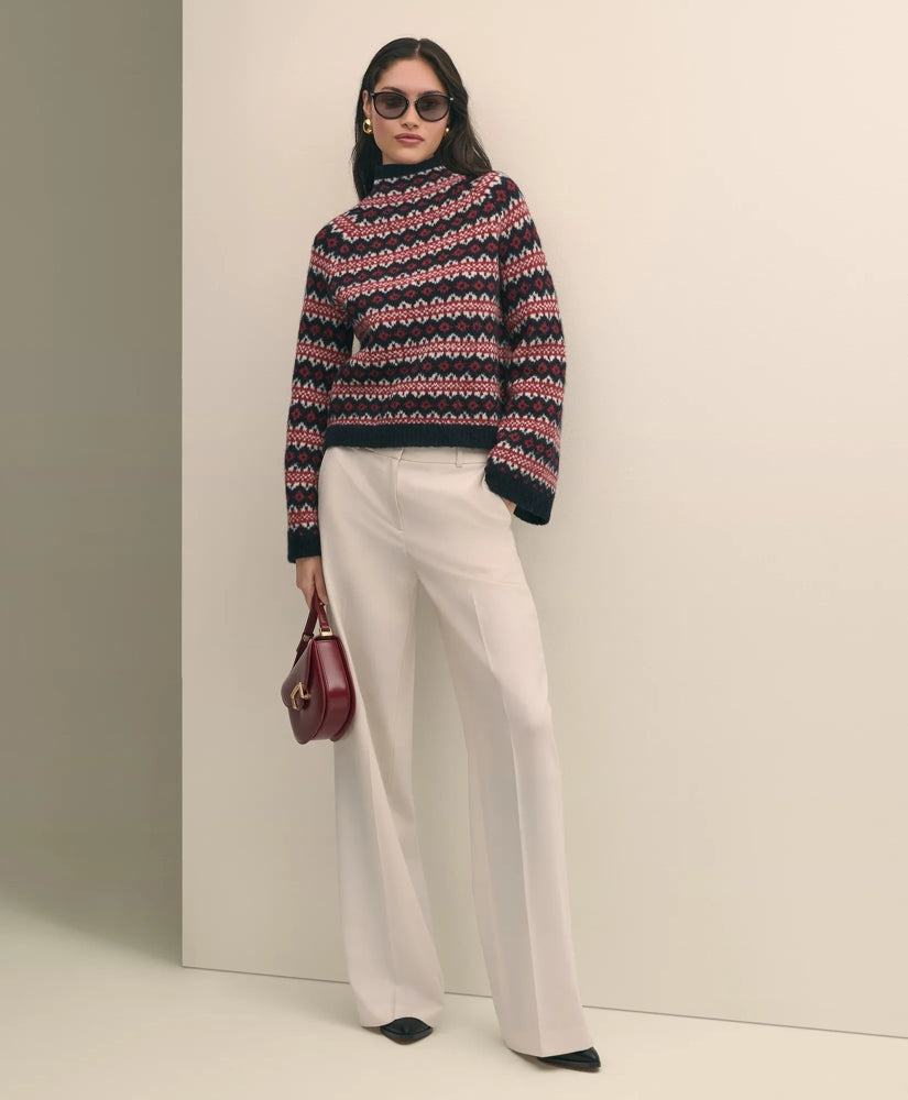 Wool Blend Funnel-Neck Fair Isle Sweater