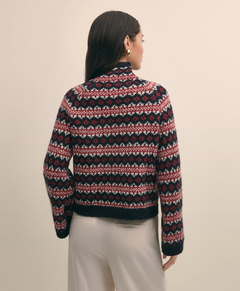 Wool Blend Funnel-Neck Fair Isle Sweater