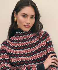 Wool Blend Funnel-Neck Fair Isle Sweater