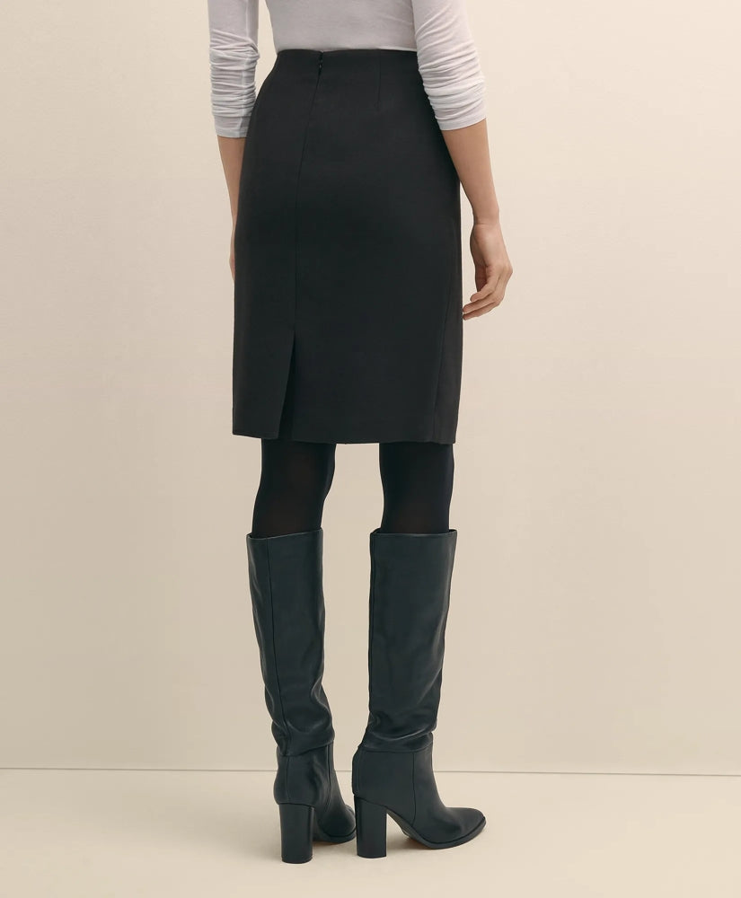 Wool Blend Horsebit-Trim Pencil Skirt