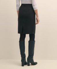 Wool Blend Horsebit-Trim Pencil Skirt