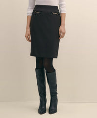 Wool Blend Horsebit-Trim Pencil Skirt