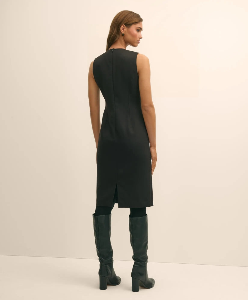 Wool Blend Horsebit-Trim Sheath Dress