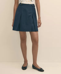 Wool Blend Pleated Hopsack A-Line Skirt