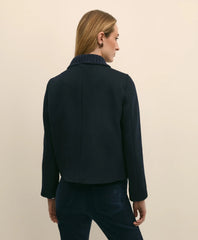 Wool Cropped Peacoat With Sweater Collar