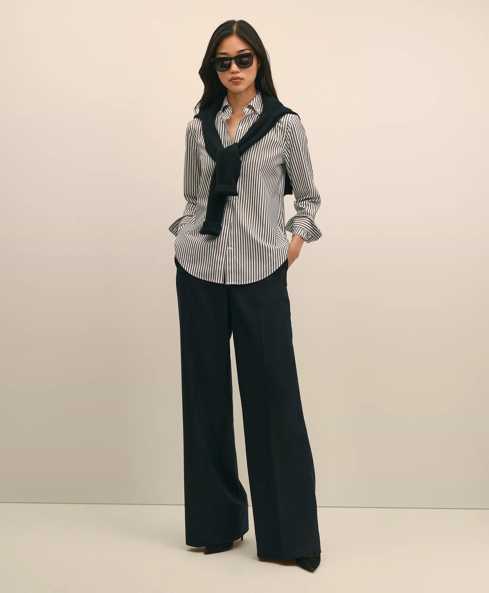 Wool Flannel High Waisted Wide-Leg Pant