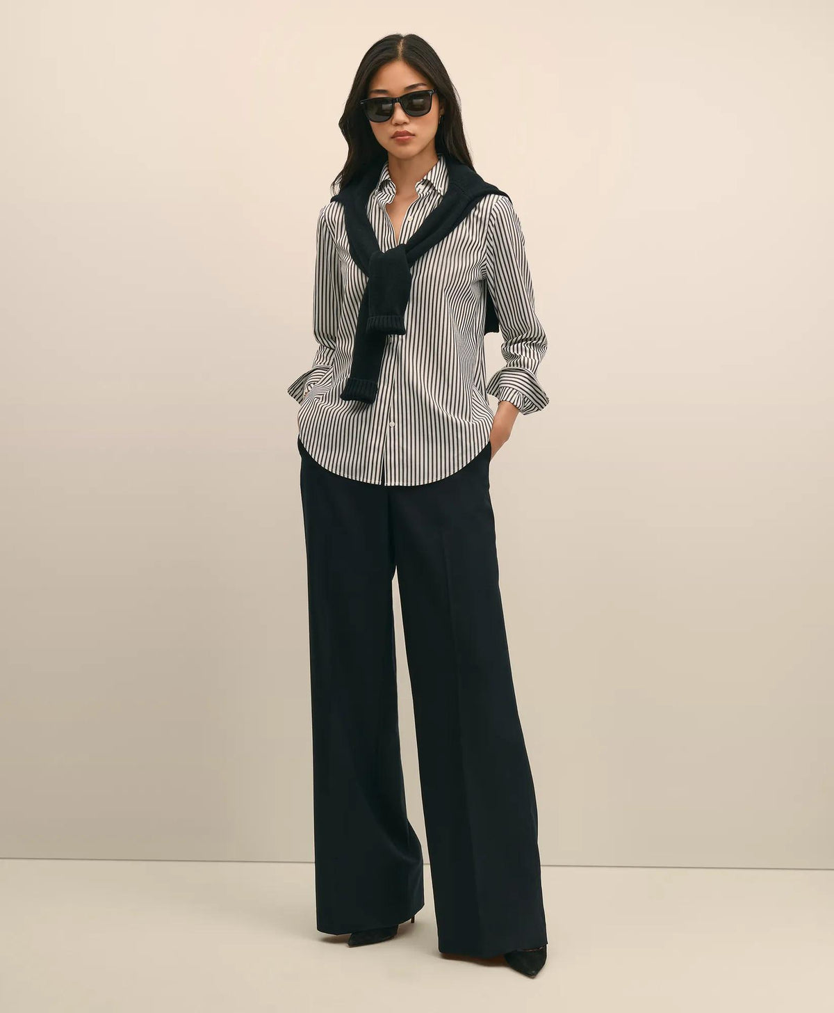 Wool Flannel High Waisted Wide-Leg Pant
