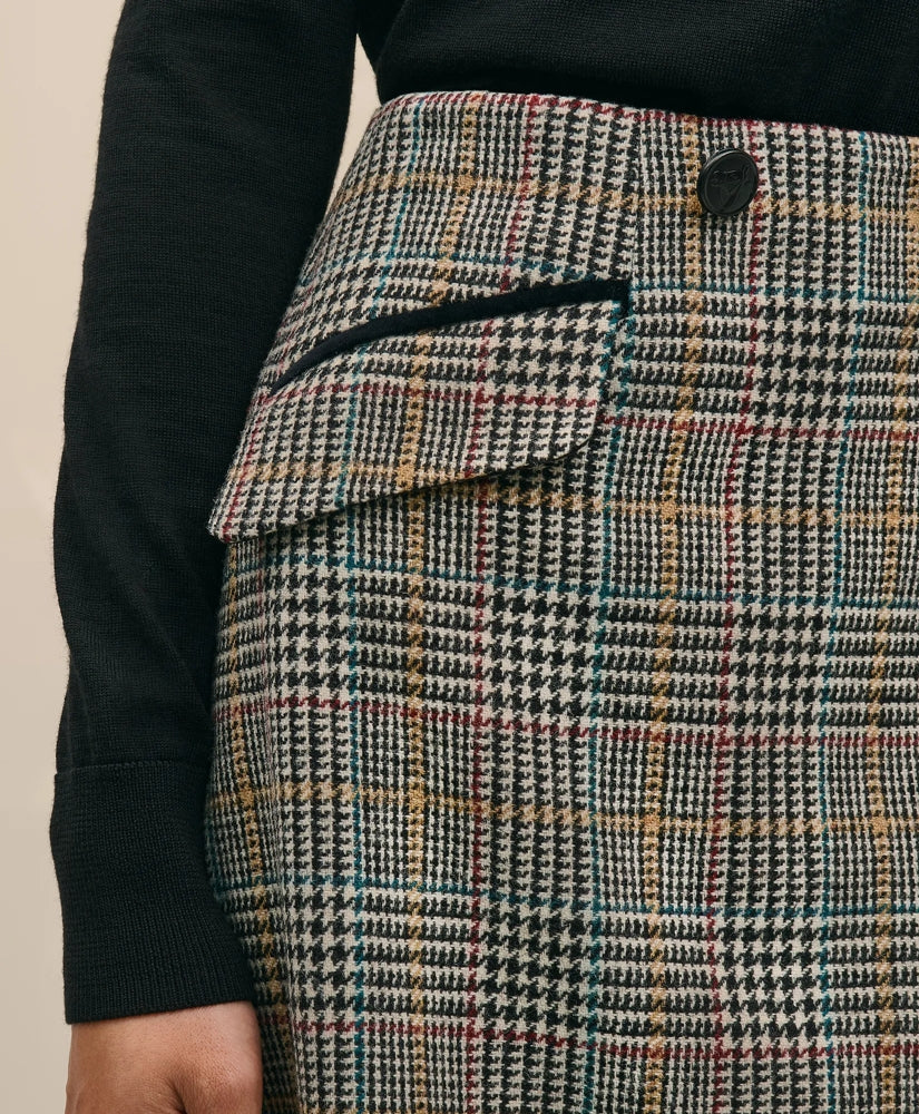 Wool Multi-Check Wrap Mini Skirt