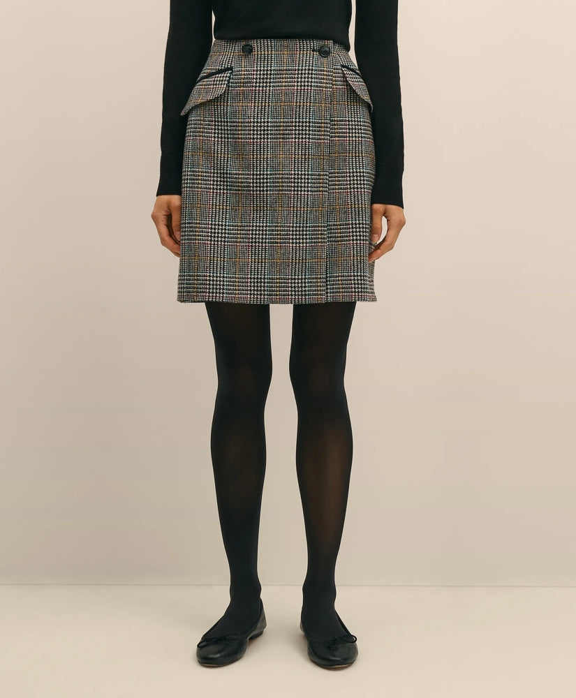 Wool Multi-Check Wrap Mini Skirt
