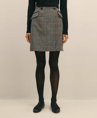 Wool Multi-Check Wrap Mini Skirt