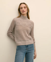 Wool Pointelle Open Knit Mock Neck Sweater