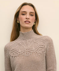 Wool Pointelle Open Knit Mock Neck Sweater