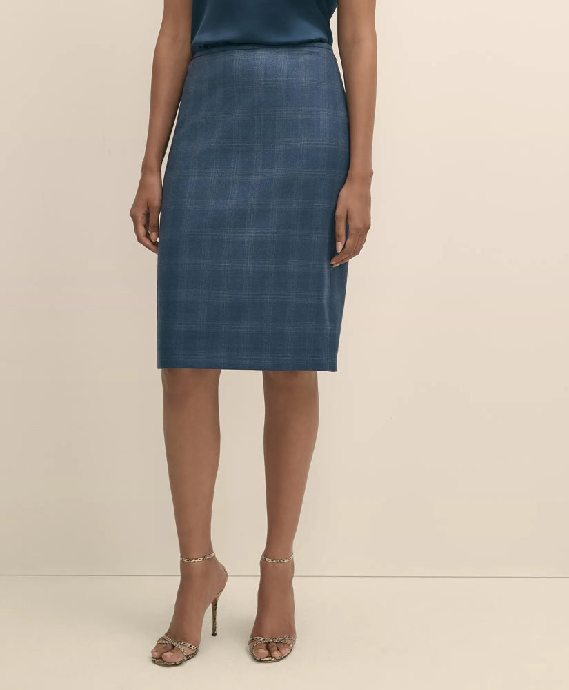 Wool-Silk Blend Plaid Pencil Skirt