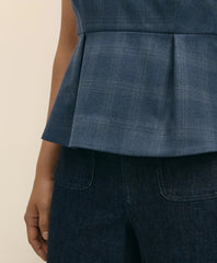 Wool-Silk Blend Sleeveless Plaid Peplum Top