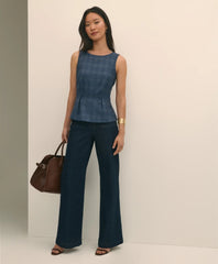 Wool-Silk Blend Sleeveless Plaid Peplum Top