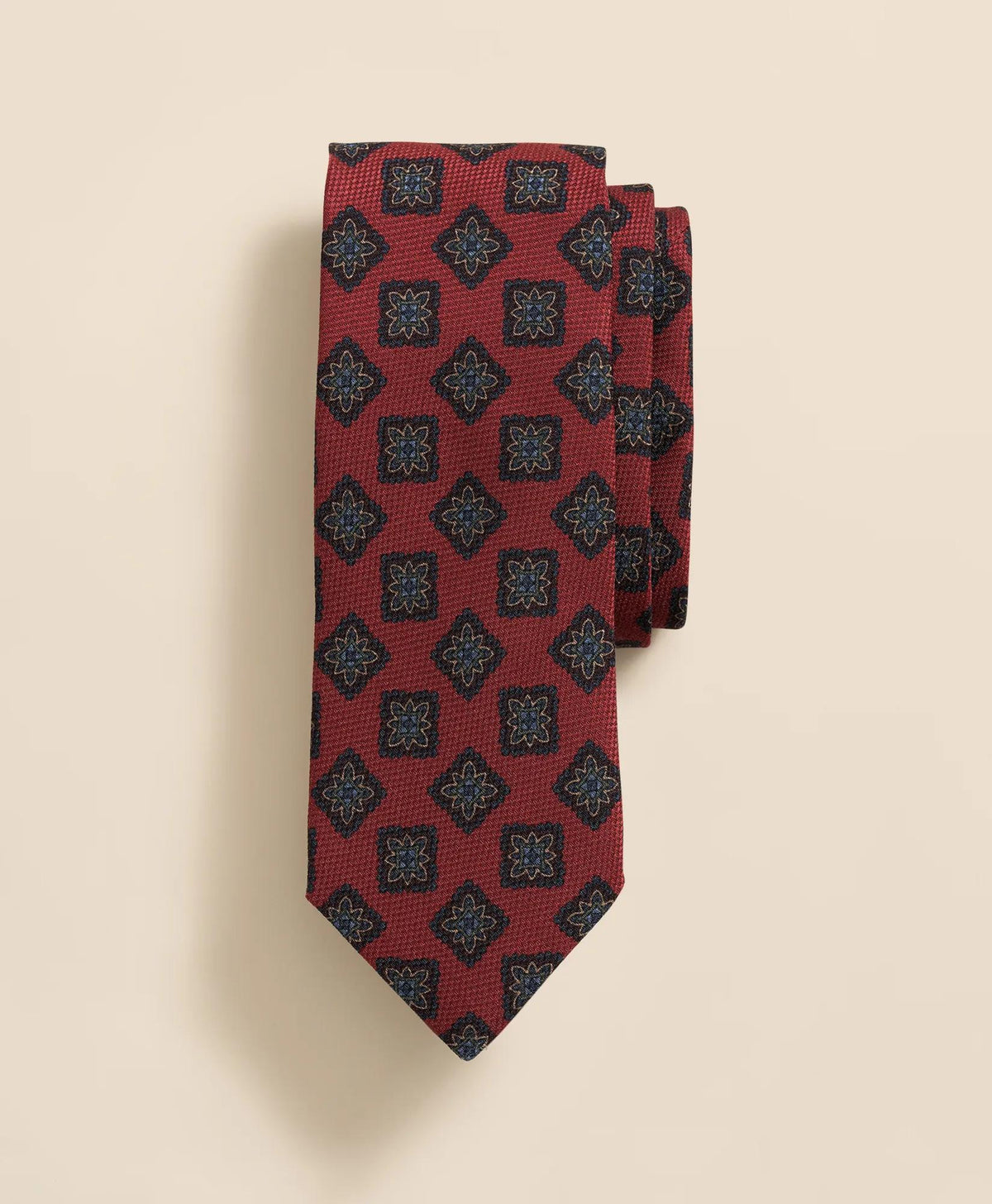 Wool-Silk Square Flower Medallion Tie
