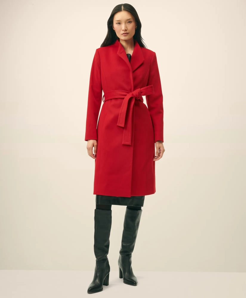 Wrap Coat in Water-Repellent Brushed-Twill Wool
