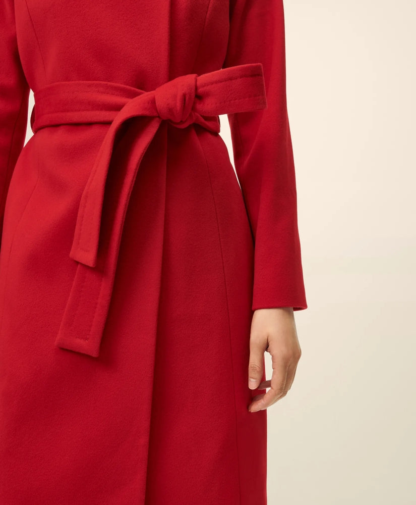 Wrap Coat in Water-Repellent Brushed-Twill Wool