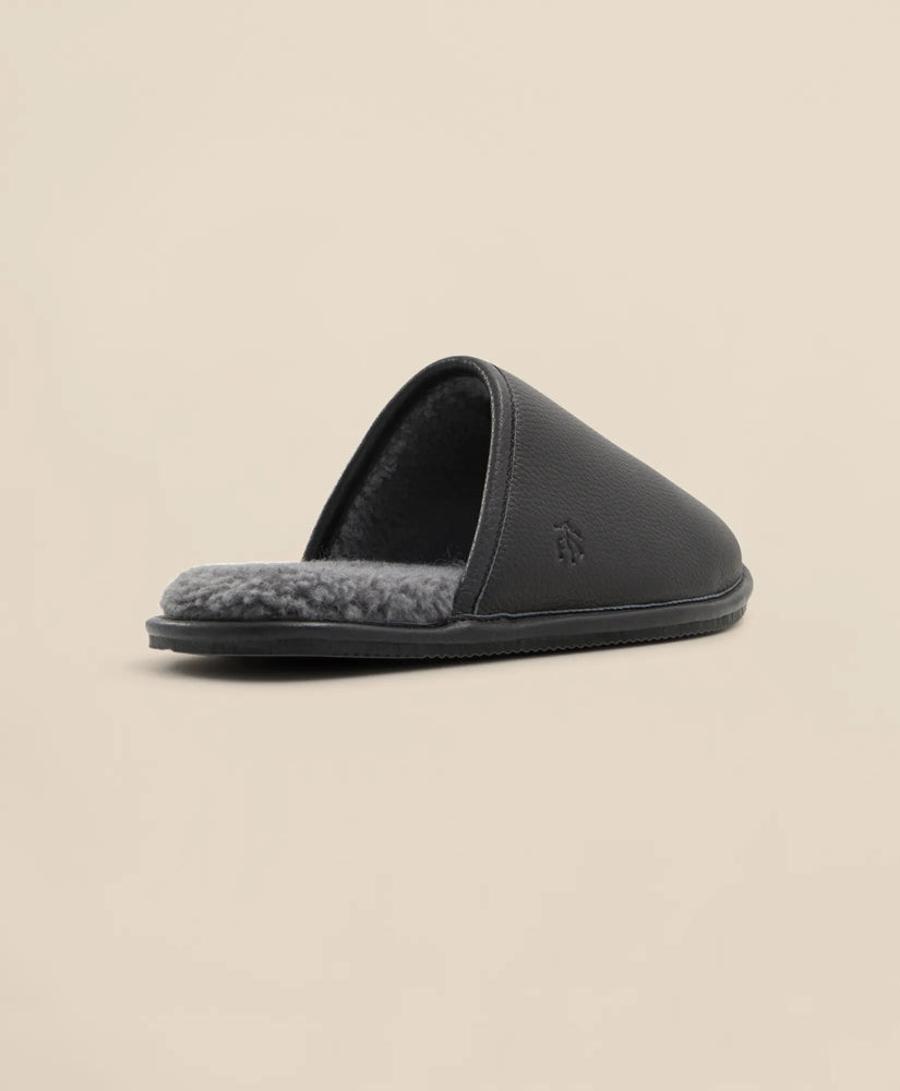 Shearling Lined Leather Slippers