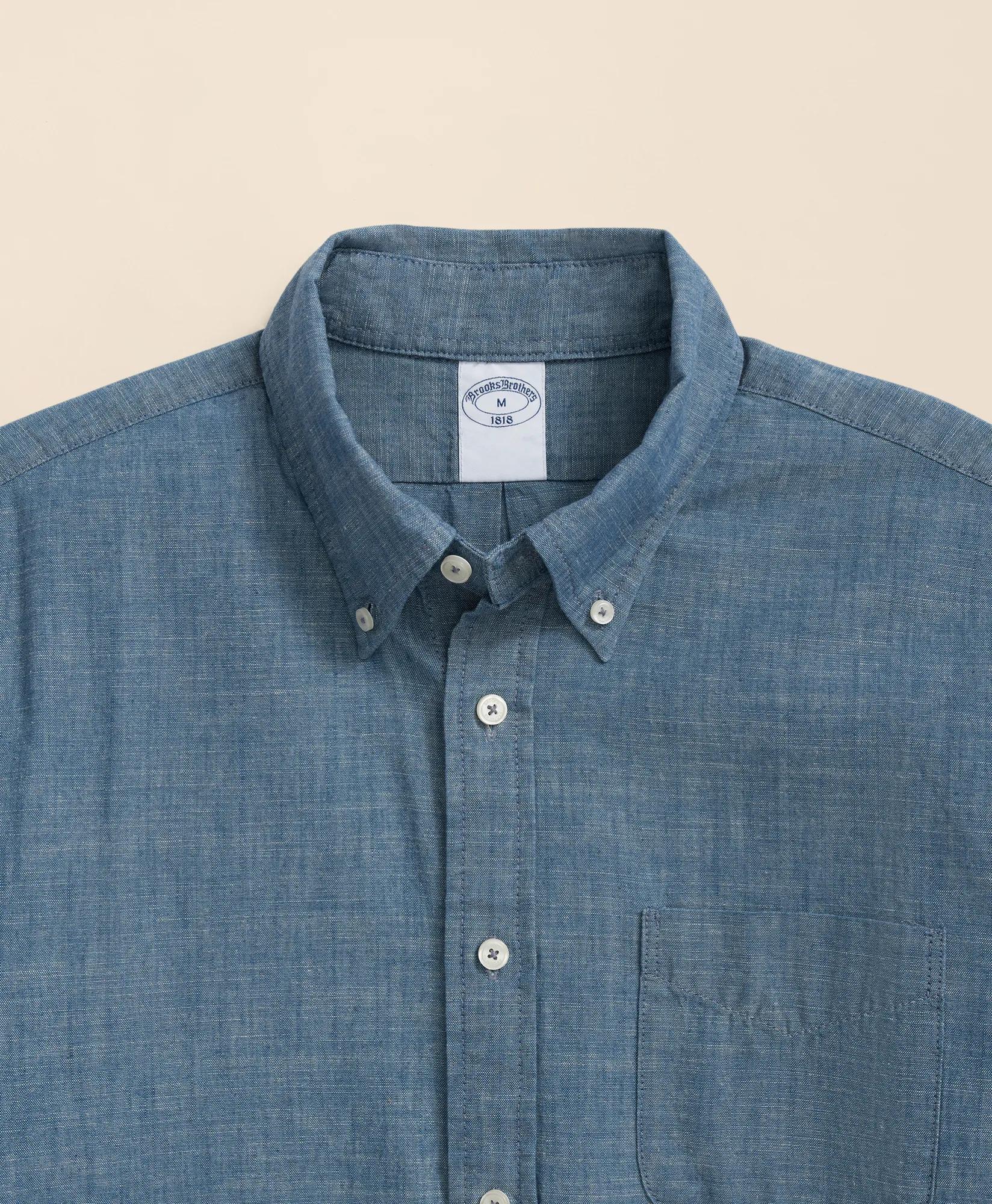 Chambray Cotton Poplin Polo Button Down Collar, Sport Shirt