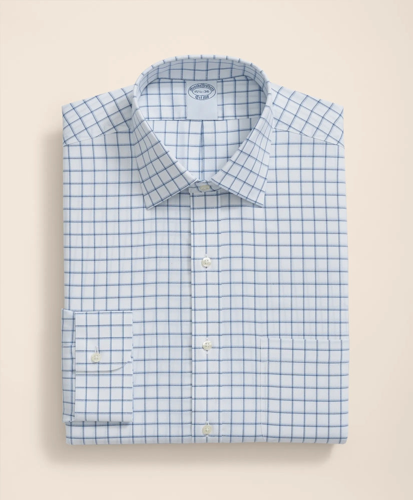 Brooks Brothers Explorer Collection Non-Iron Twill Ainsley Collar, Windowpane Dress Shirt
