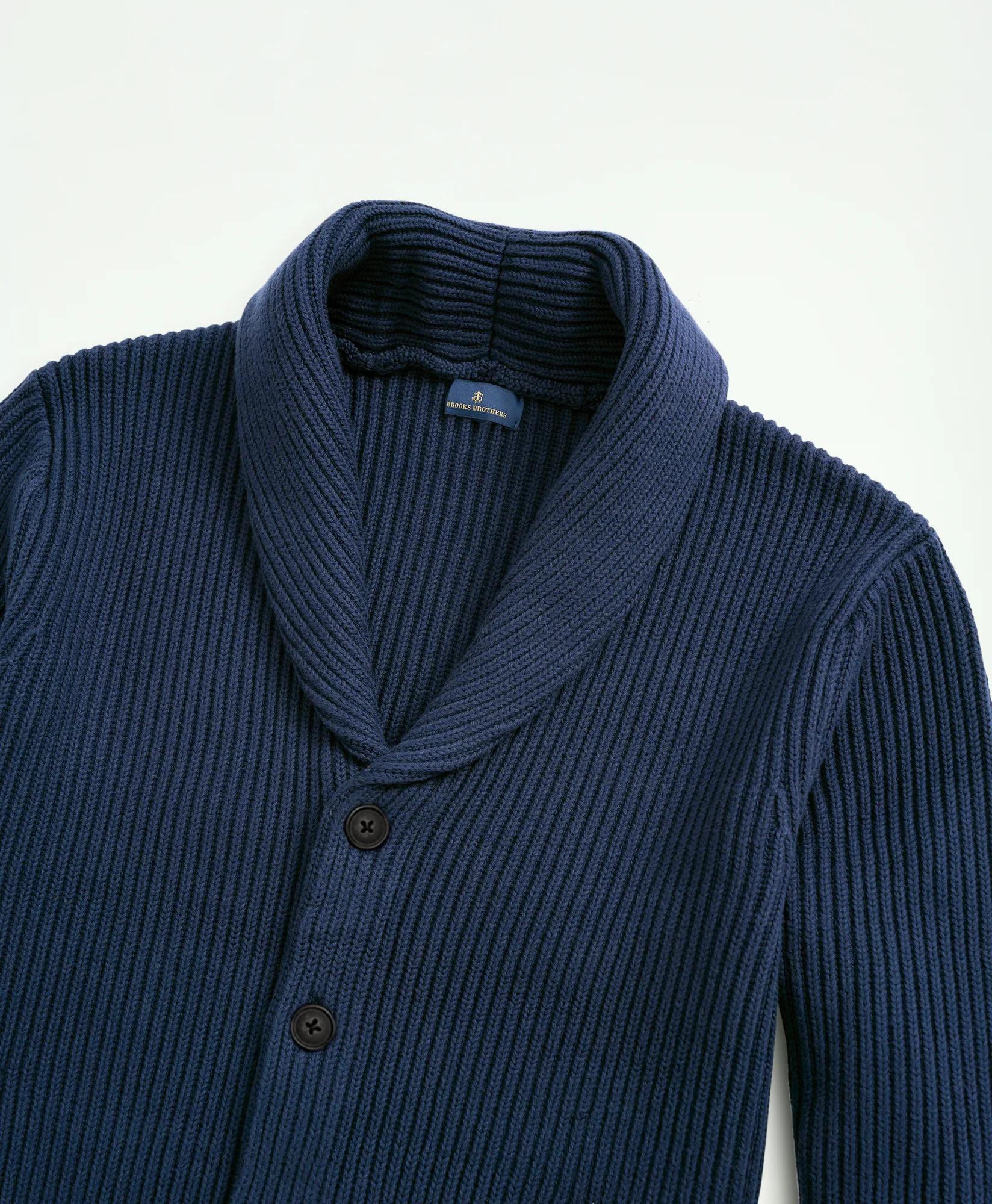 Ribbed Cotton Shawl Collar Cardigan