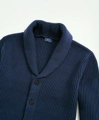 Ribbed Cotton Shawl Collar Cardigan