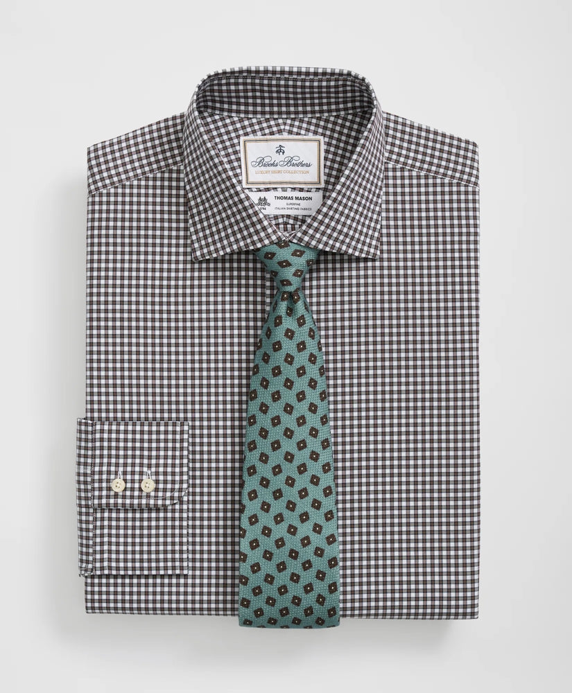 Brooks Brothers X Thomas Mason® Cotton English Collar, Checked Dress Shirt
