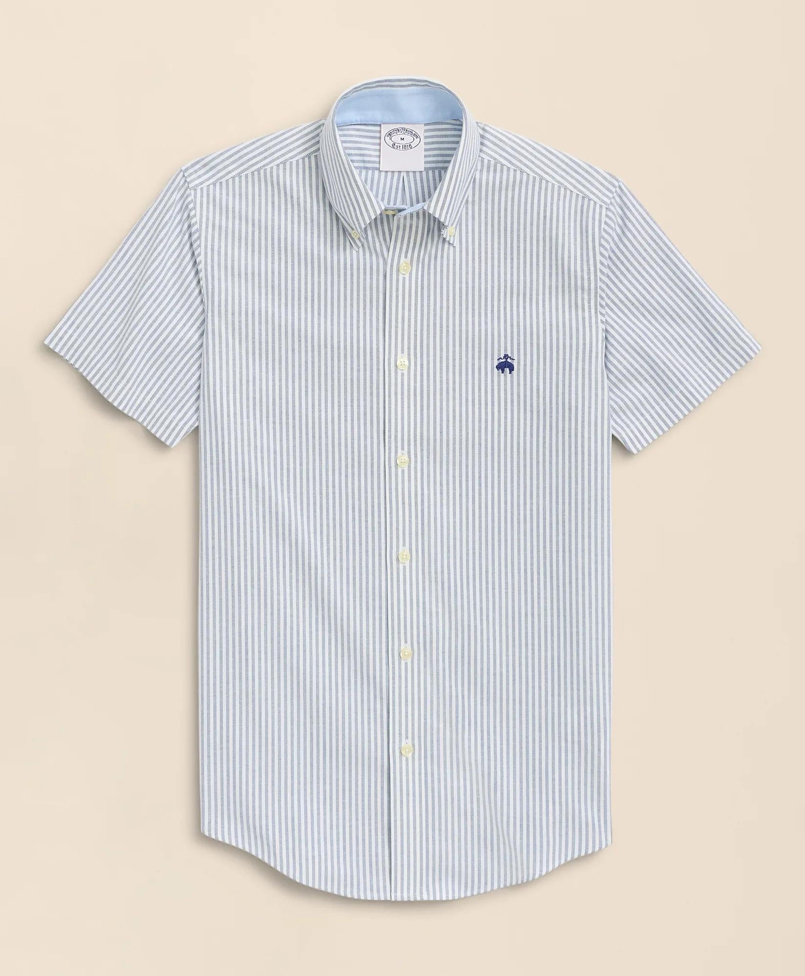 Stretch Non-Iron Oxford Button-Down Collar, Bengal Stripe Short- Sleeve Sport Shirt