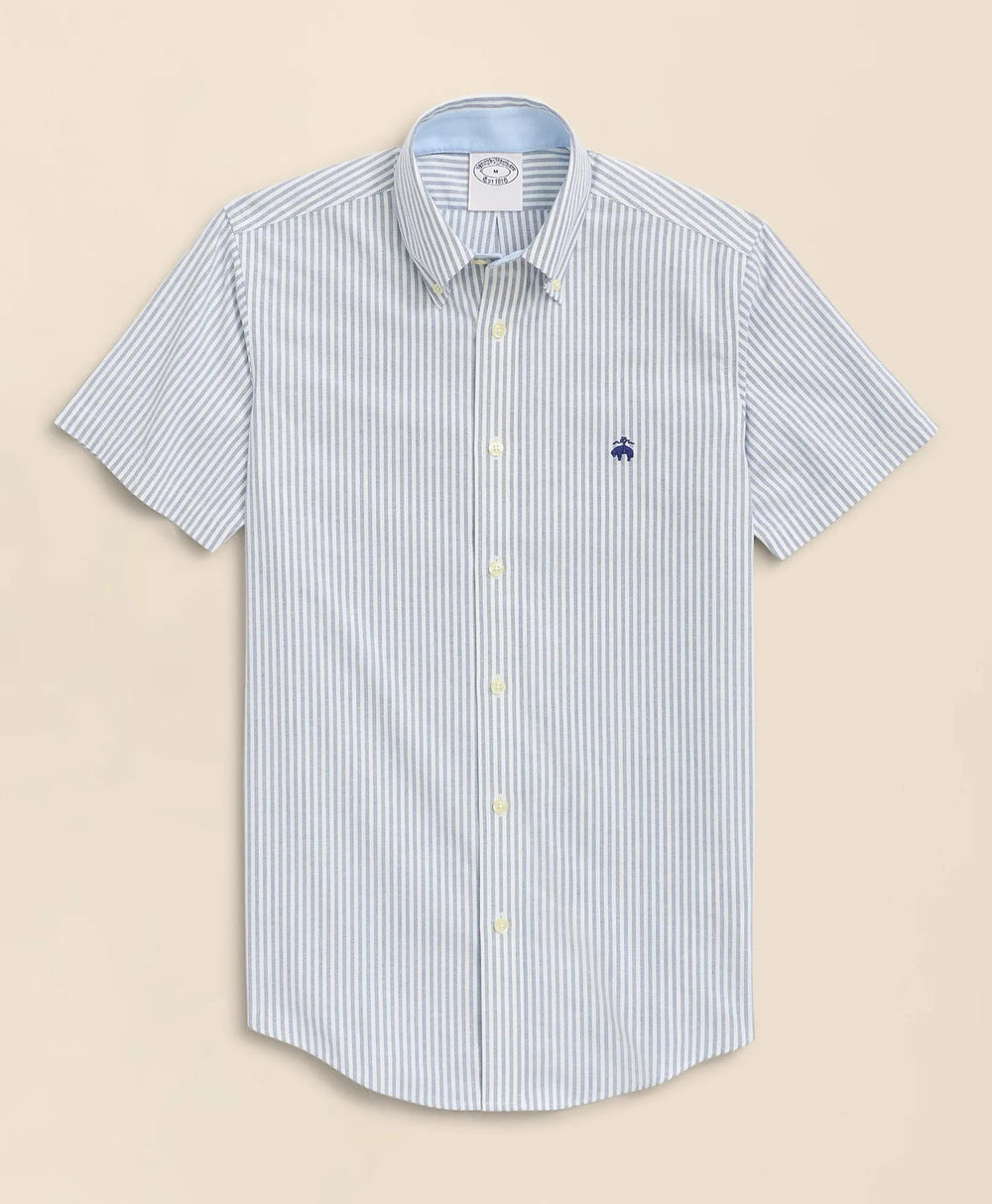 Stretch Non-Iron Oxford Button-Down Collar, Bengal Stripe Short- Sleeve Sport Shirt