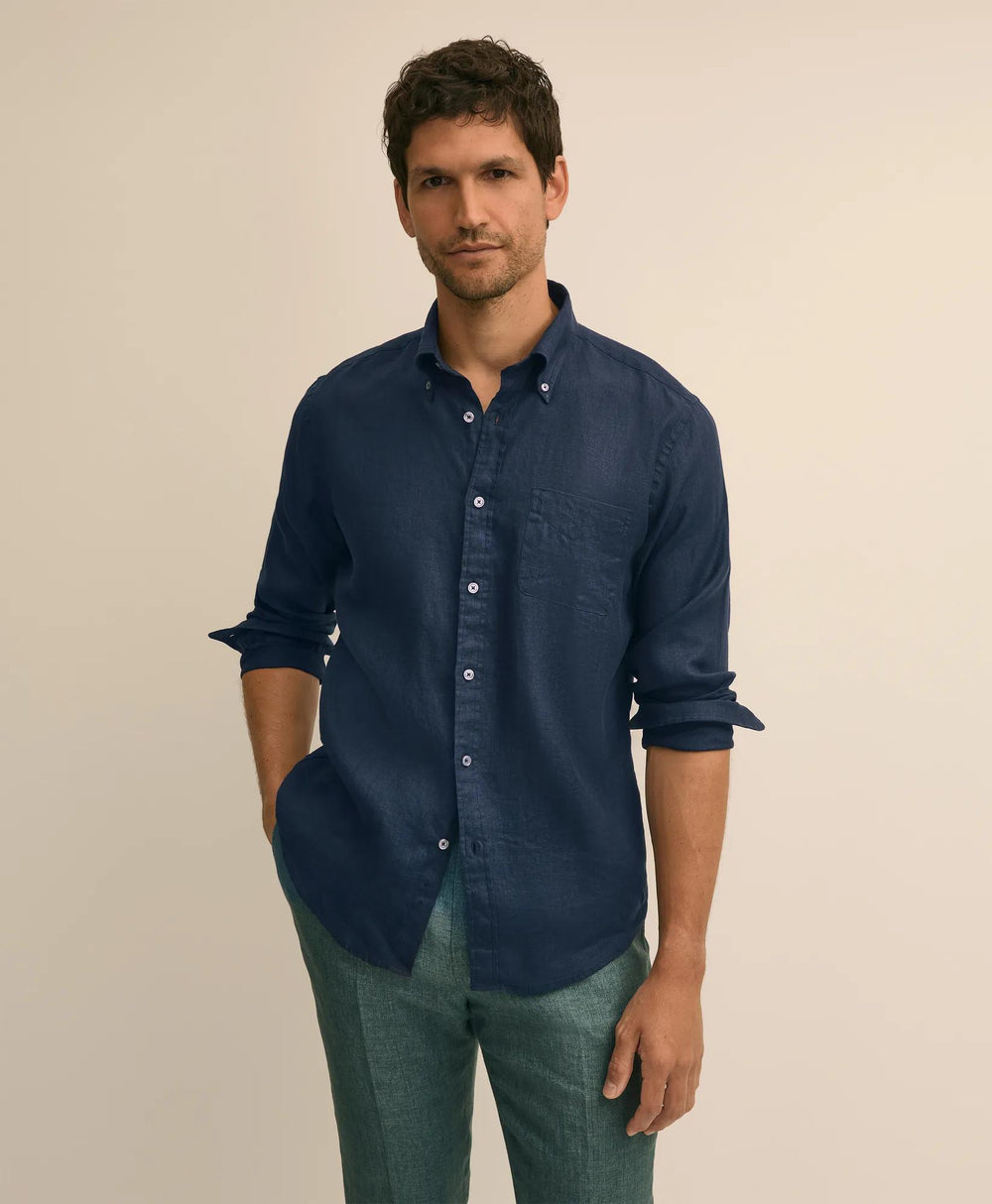 Washed Cotton Seersucker Button-Down Collar Sport Shirt