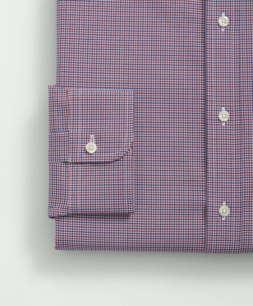 Big & Tall Stretch Supima® Cotton Non-Iron Poplin Polo Button-Down Collar, Checked Dress Shirt