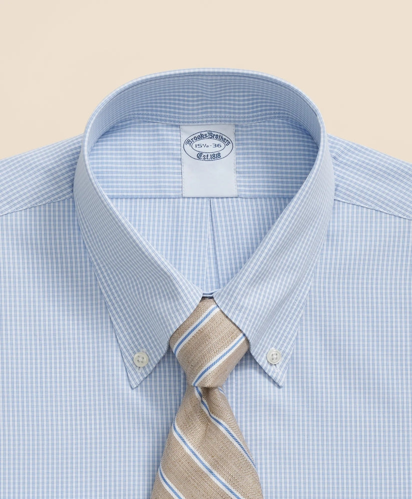 Pure Supima® Cotton Regular-Finish Polo Button Down Collar, Micro Windowpane Dress Shirt