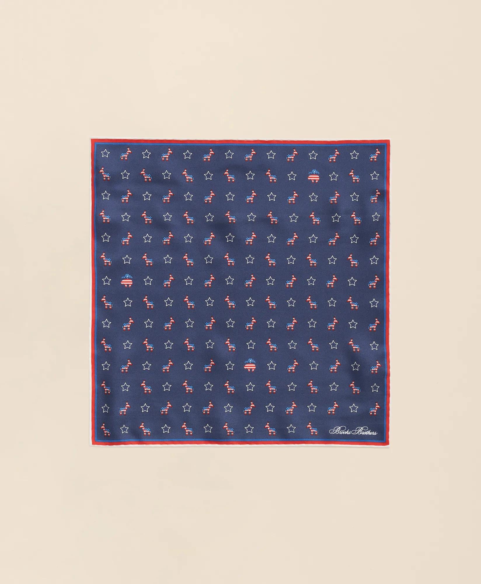 Donkey Motif Silk Pocket Square