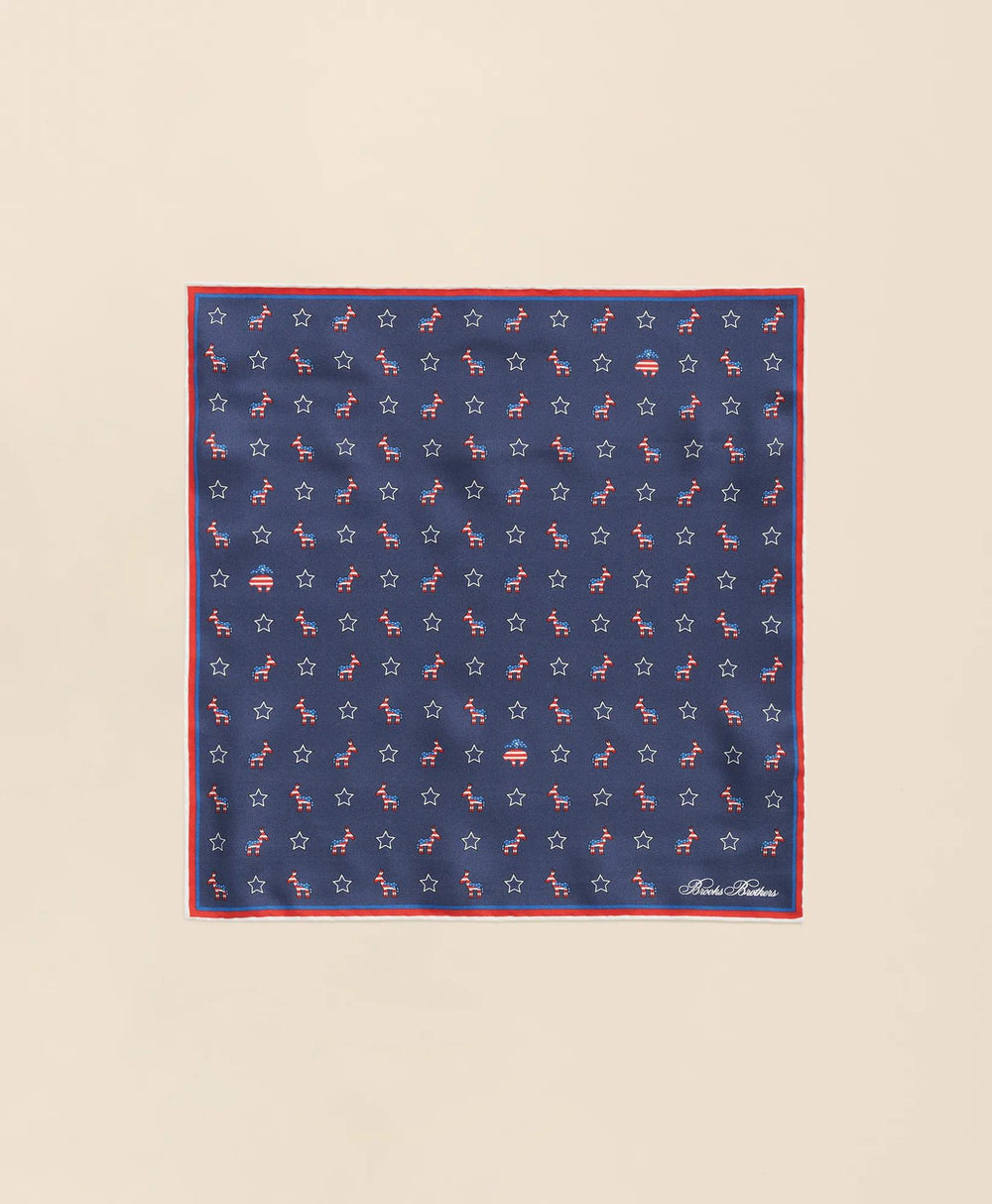 Donkey Motif Silk Pocket Square