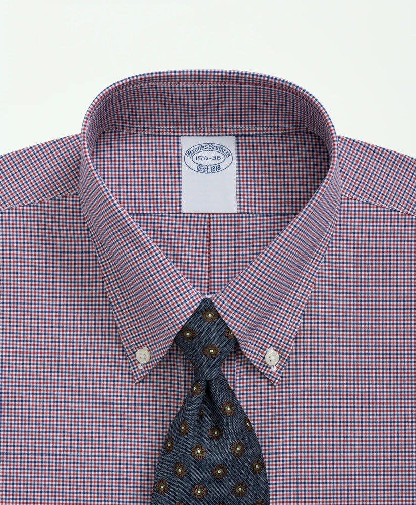 Big & Tall Stretch Supima® Cotton Non-Iron Poplin Polo Button-Down Collar, Checked Dress Shirt