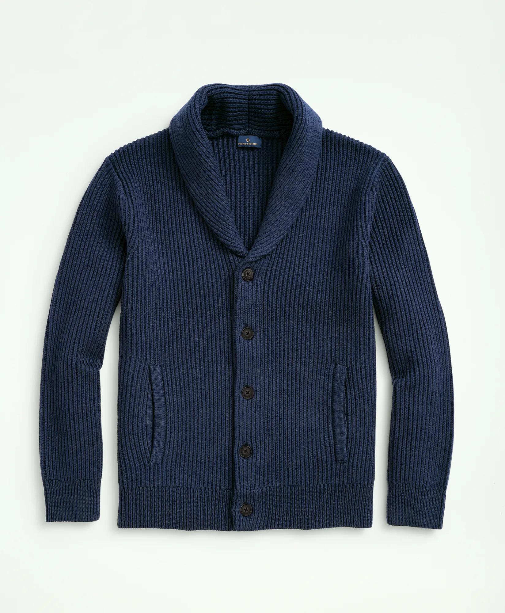 Ribbed Cotton Shawl Collar Cardigan