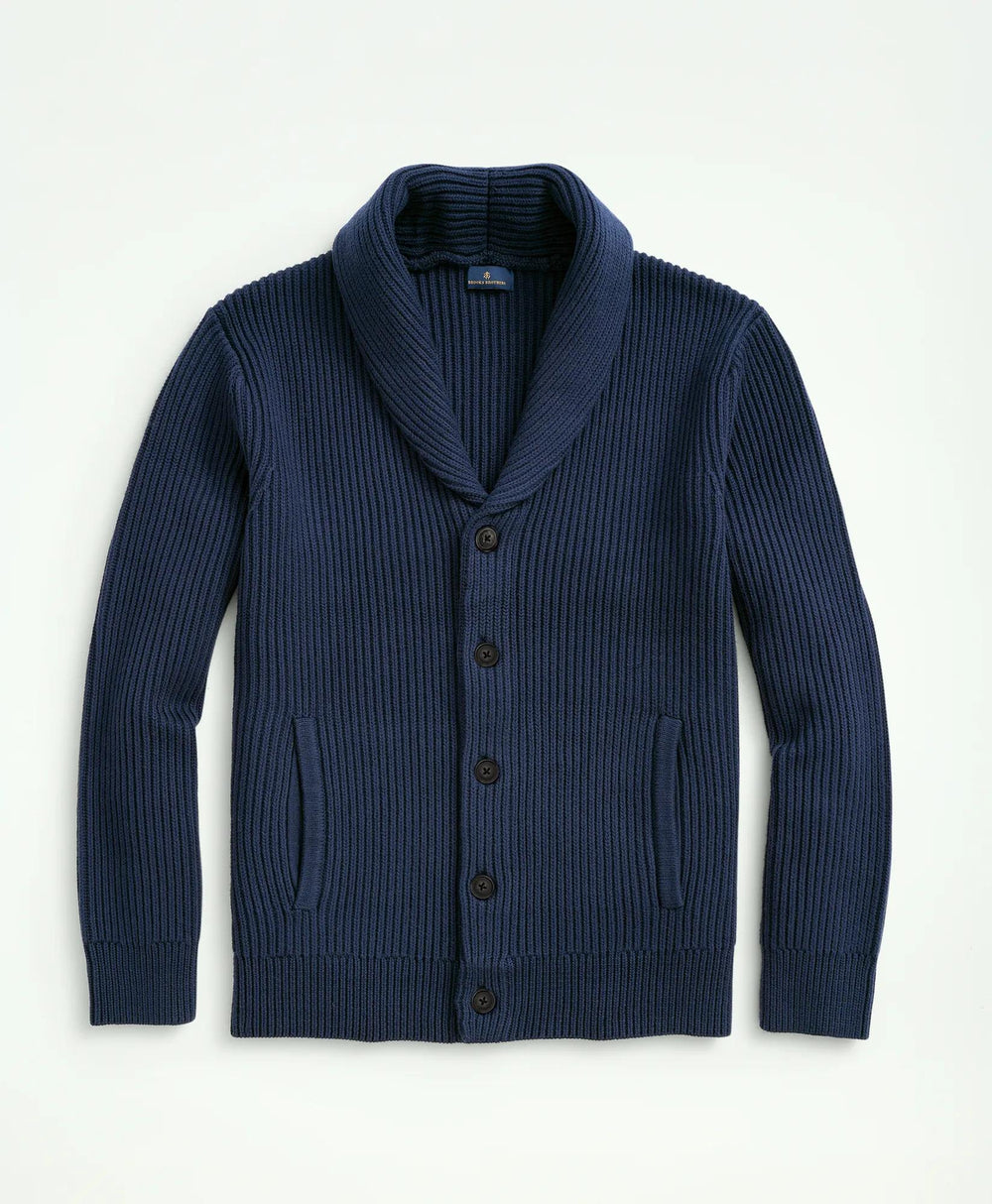 Ribbed Cotton Shawl Collar Cardigan