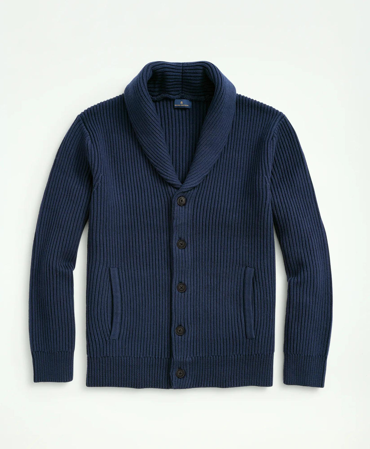 Ribbed Cotton Shawl Collar Cardigan