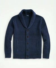 Ribbed Cotton Shawl Collar Cardigan