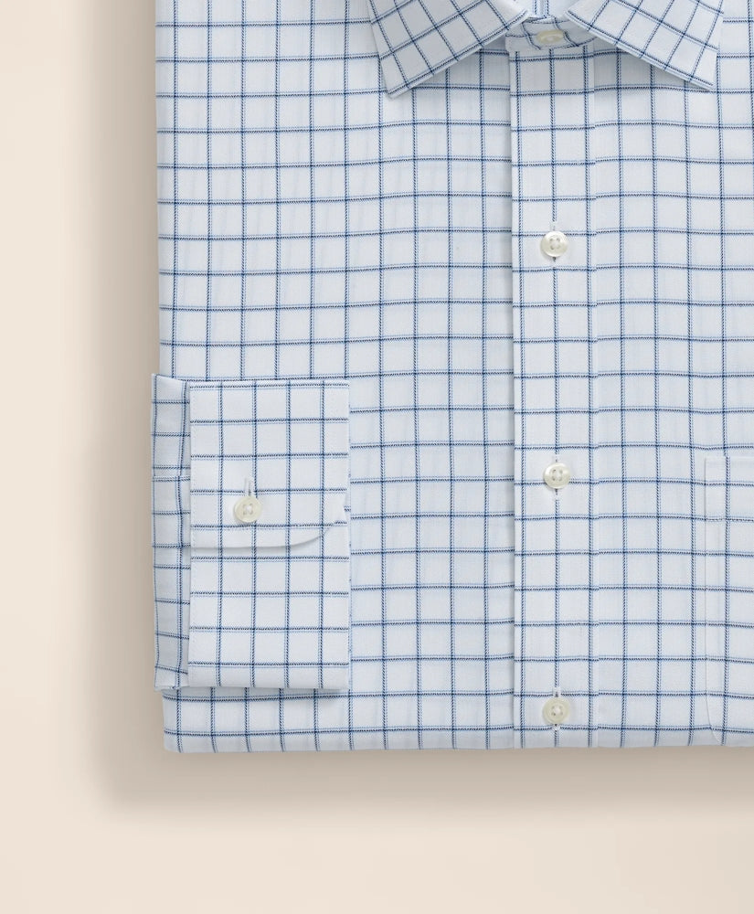 Brooks Brothers Explorer Collection Non-Iron Twill Ainsley Collar, Windowpane Dress Shirt