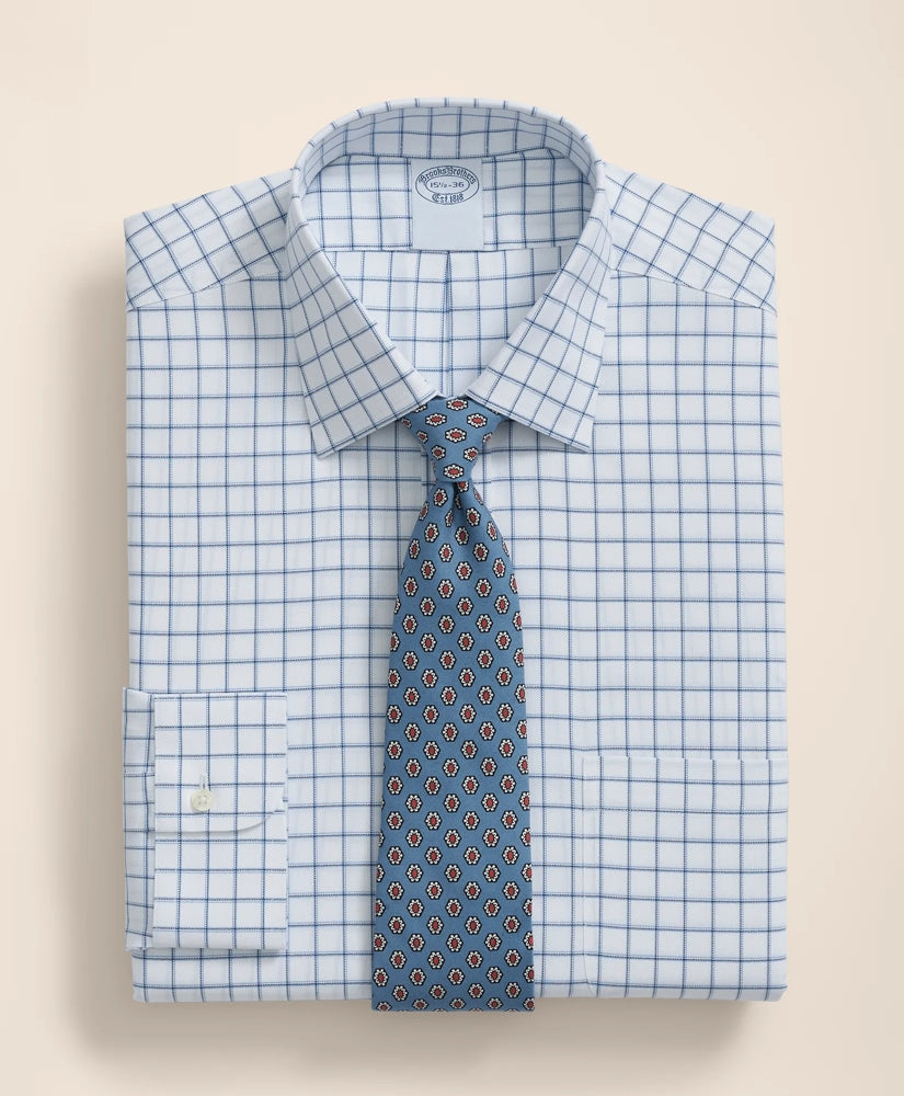 Brooks Brothers Explorer Collection Non-Iron Twill Ainsley Collar, Windowpane Dress Shirt