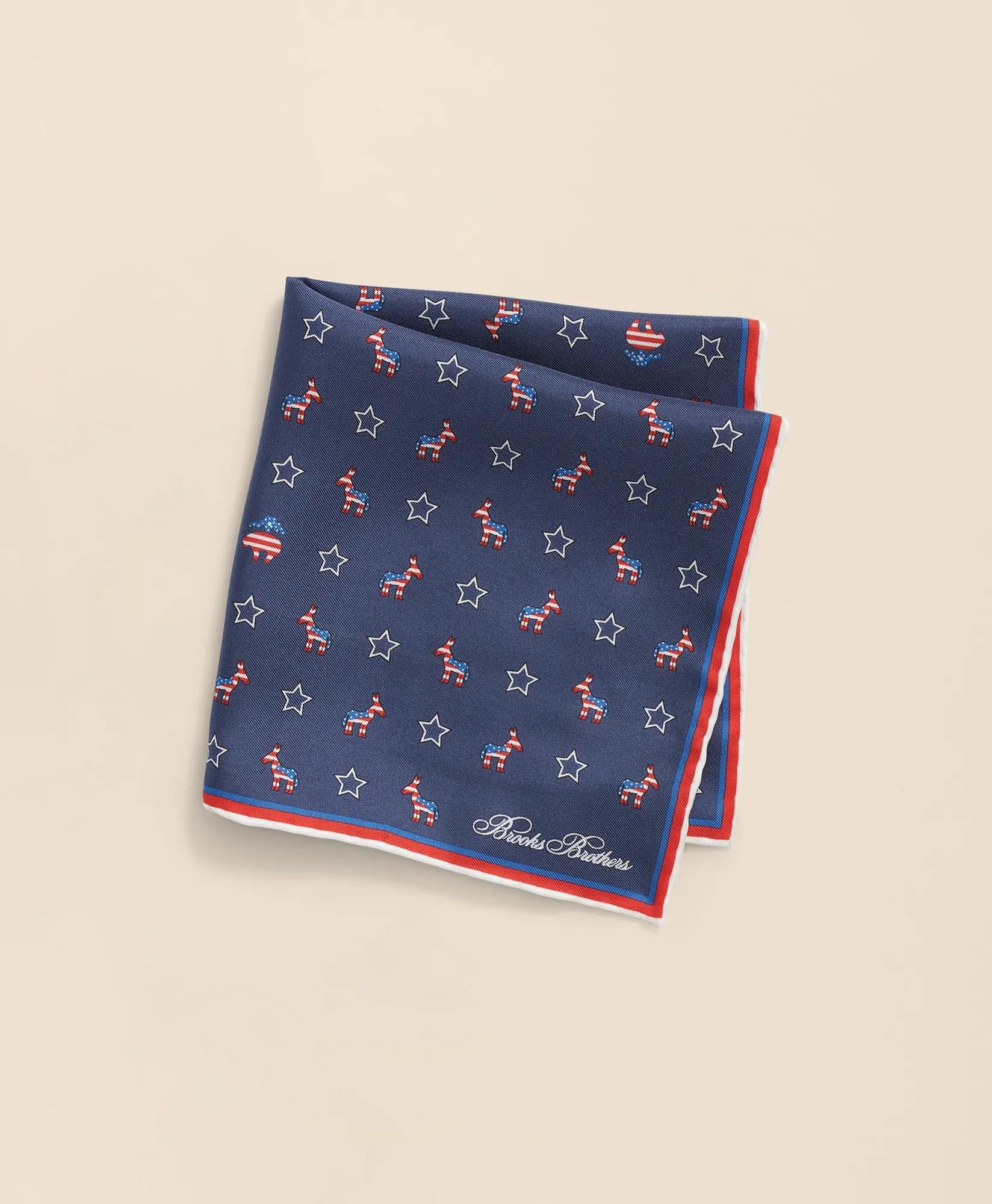 Donkey Motif Silk Pocket Square