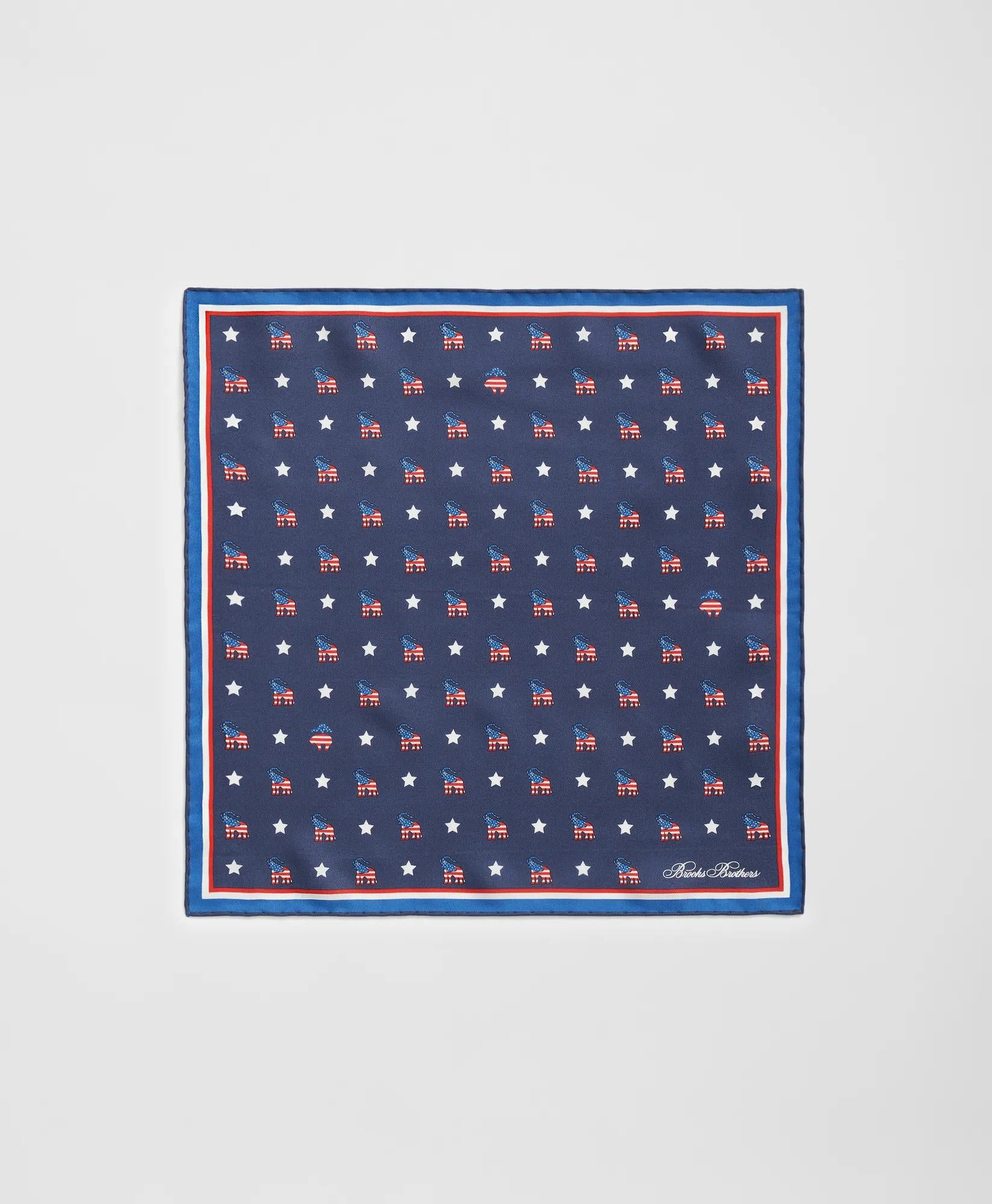 Elephant Motif Silk Pocket Square