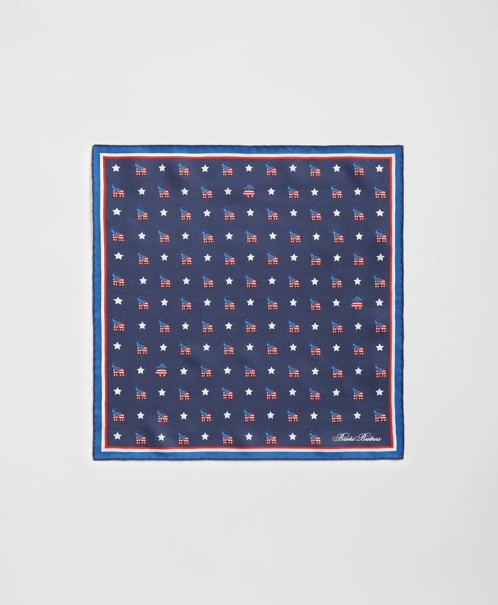 Elephant Motif Silk Pocket Square