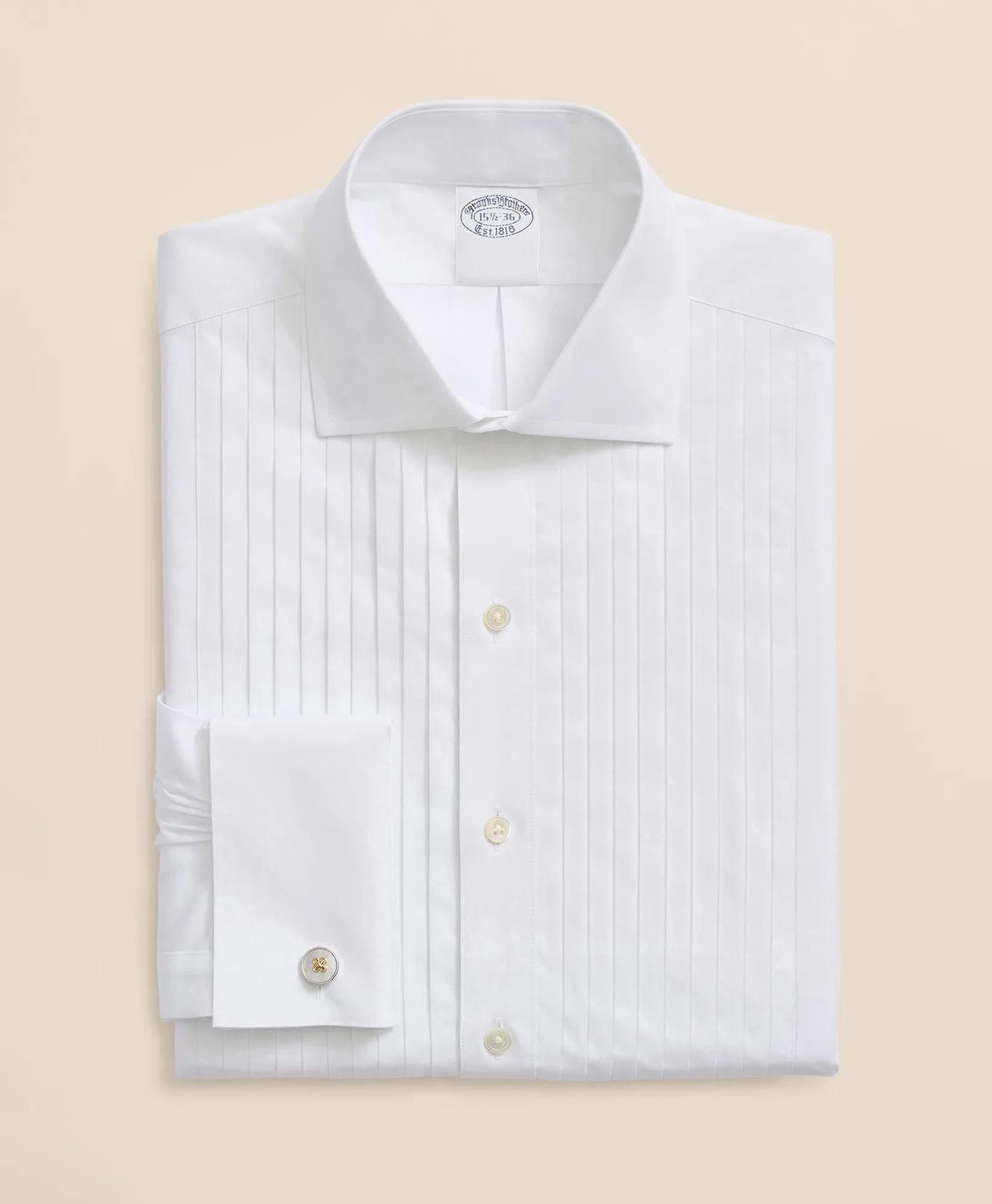 Stretch Cotton Broadcloth English Collar, 10-Pleat Tuxedo Shirt