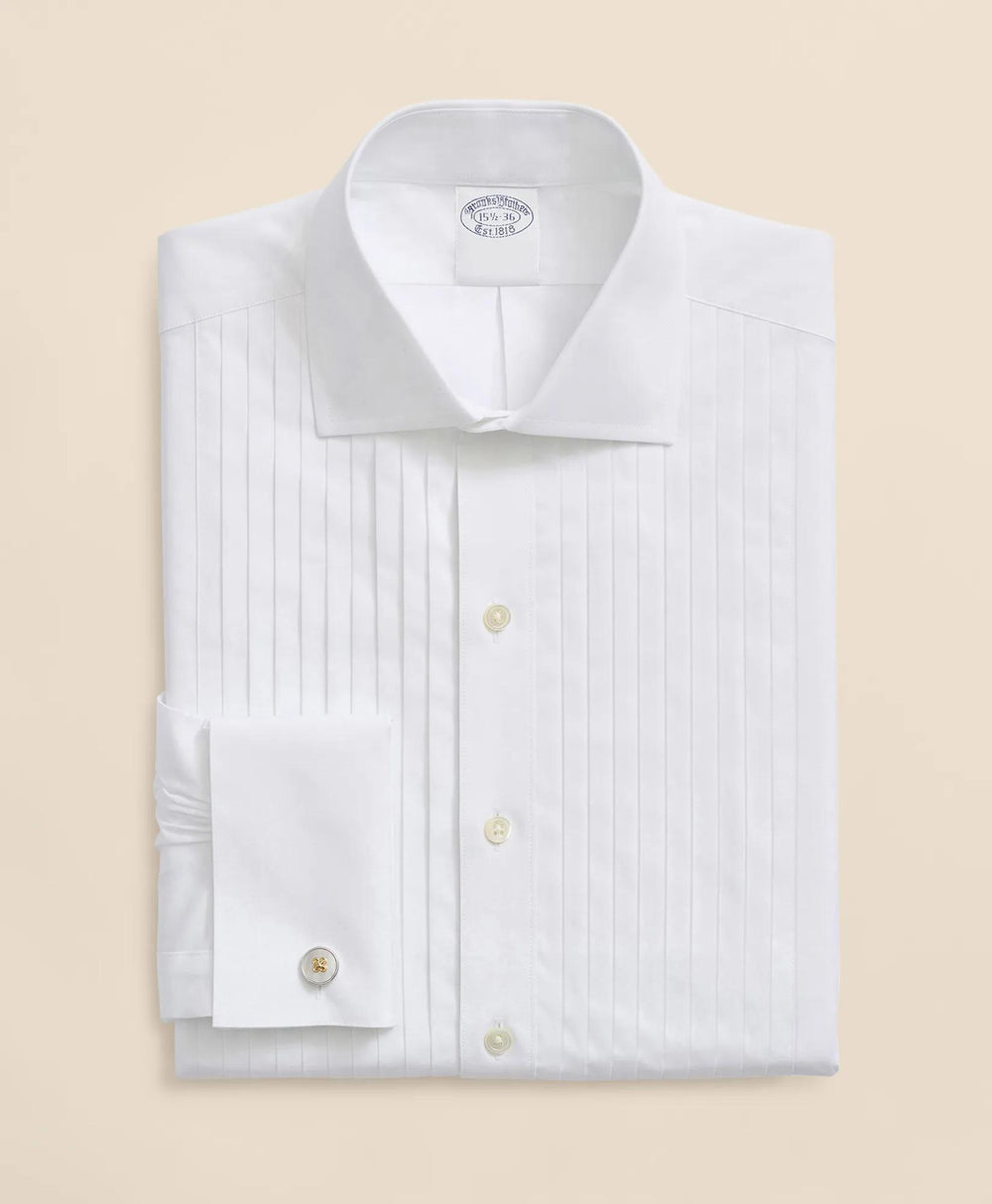 Stretch Cotton Broadcloth English Collar, 10-Pleat Tuxedo Shirt