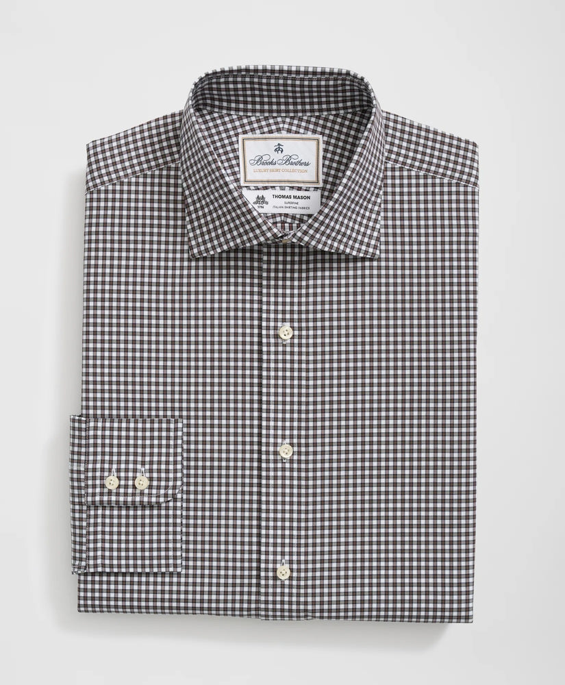 Brooks Brothers X Thomas Mason® Cotton English Collar, Checked Dress Shirt