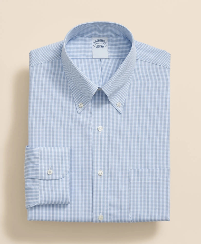 Pure Supima® Cotton Regular-Finish Polo Button Down Collar, Micro Windowpane Dress Shirt