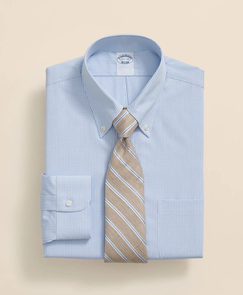 Pure Supima® Cotton Regular-Finish Polo Button Down Collar, Micro Windowpane Dress Shirt